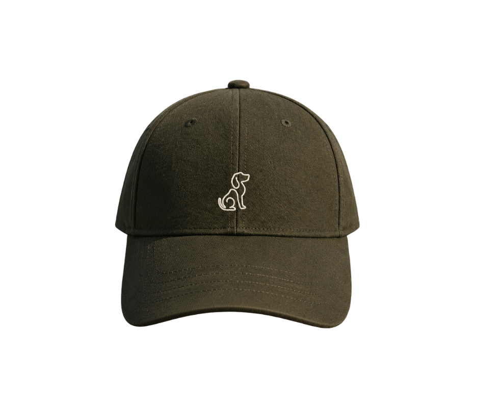 Baseball Cap - Olive Green - Stylish Peaked Cap with Embroidered Outline Design - Unisex