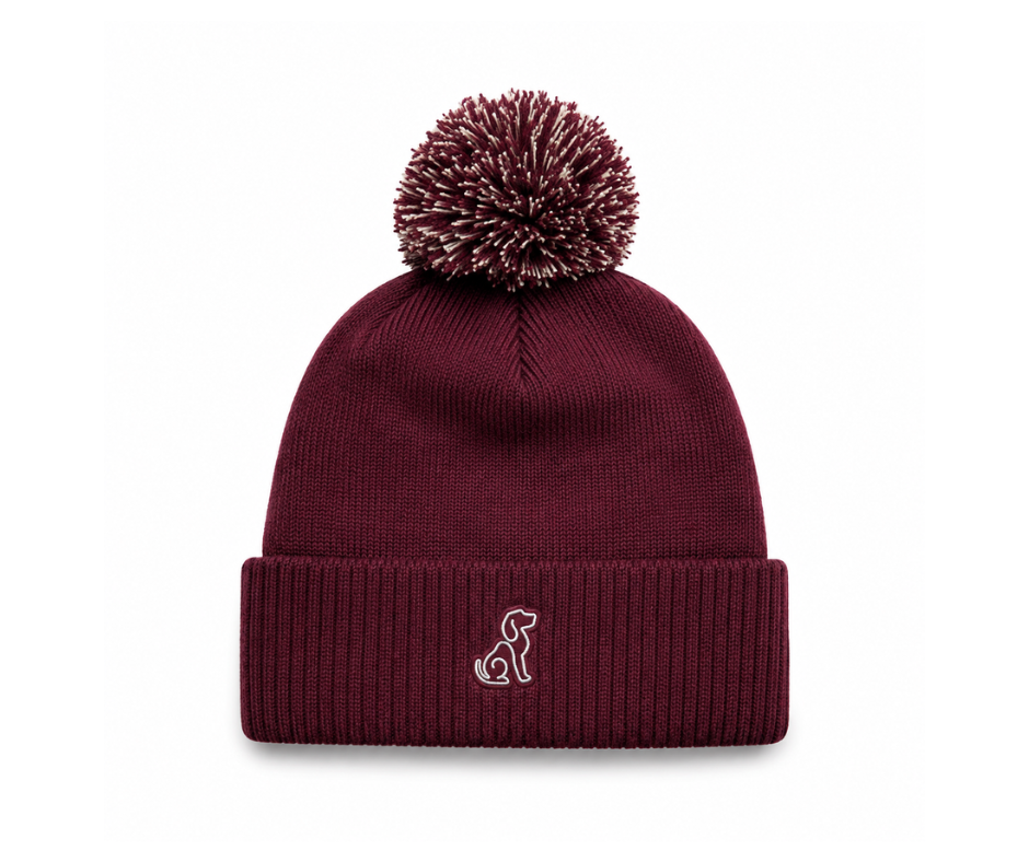Bobble Hat - Burgundy - Embroidered Dog Outline - Unisex