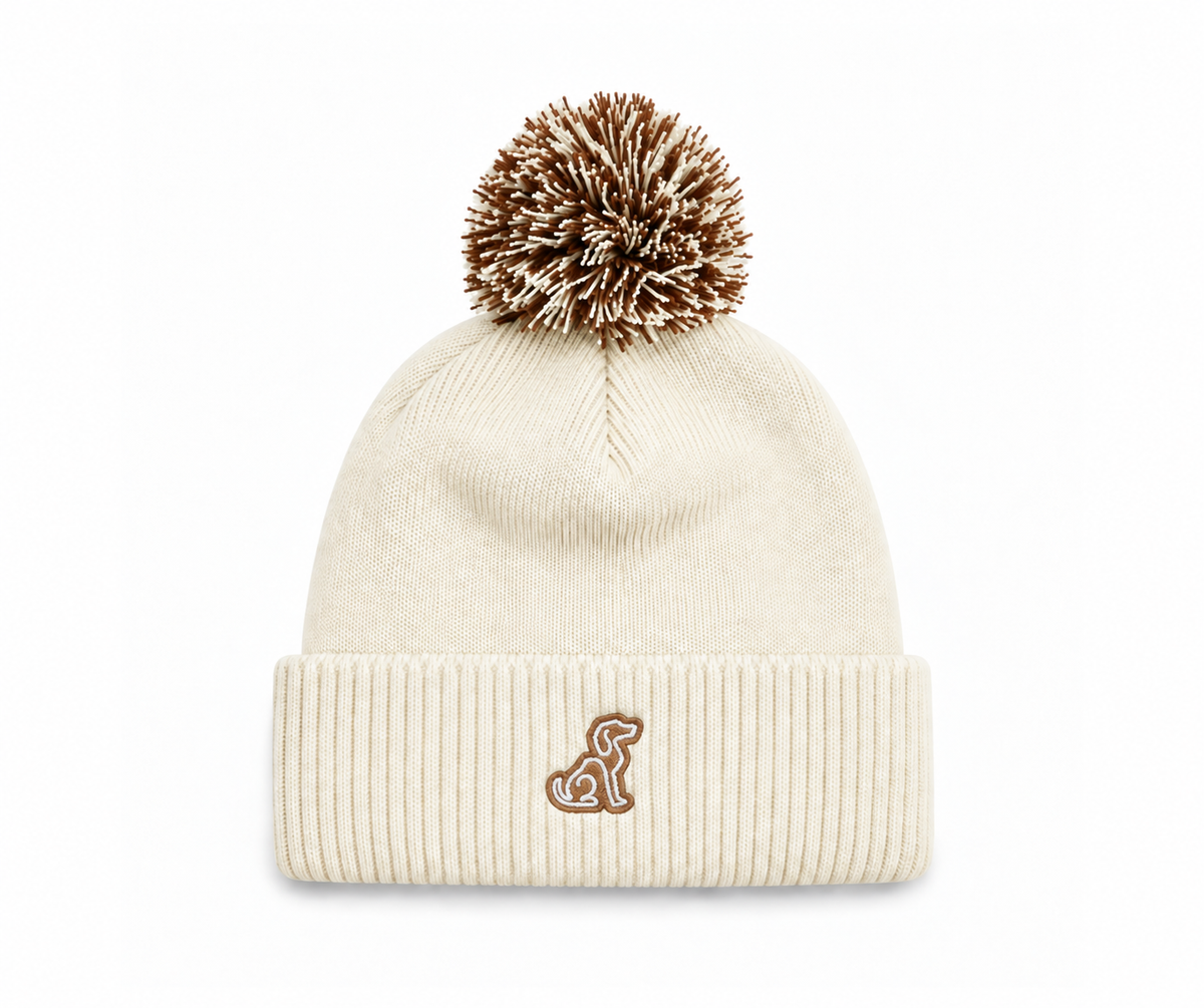 Bobble Hat - Mocha - Embroidered Dog Outline - Unisex