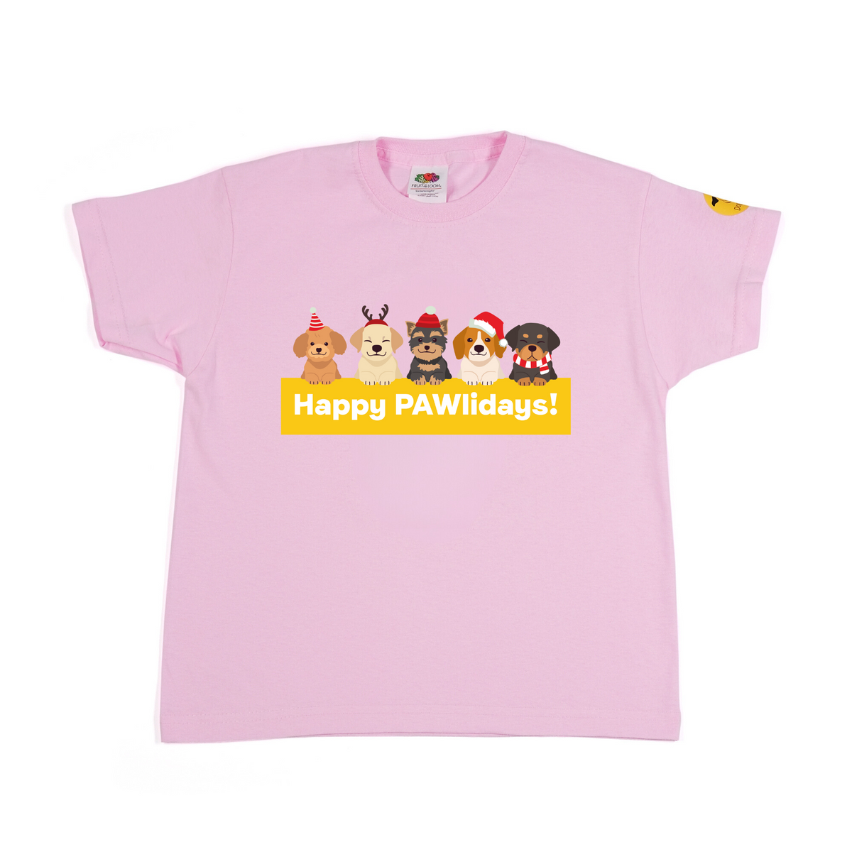 Kids Happy Pawlidays T-Shirt – Dogs In Santa Hats Print Design