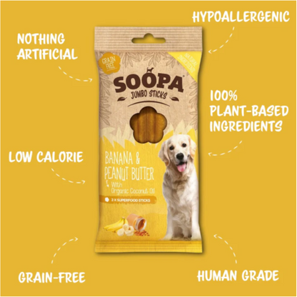 Banana & Peanut Butter Jumbo Dental Sticks - Dog Treats