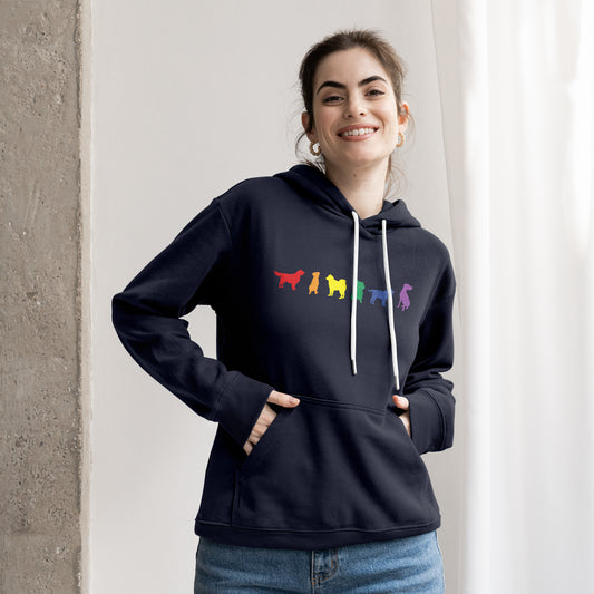 Unisex 'Rainbow Dogs' Hoodie - Six Dog Rainbow Print Design