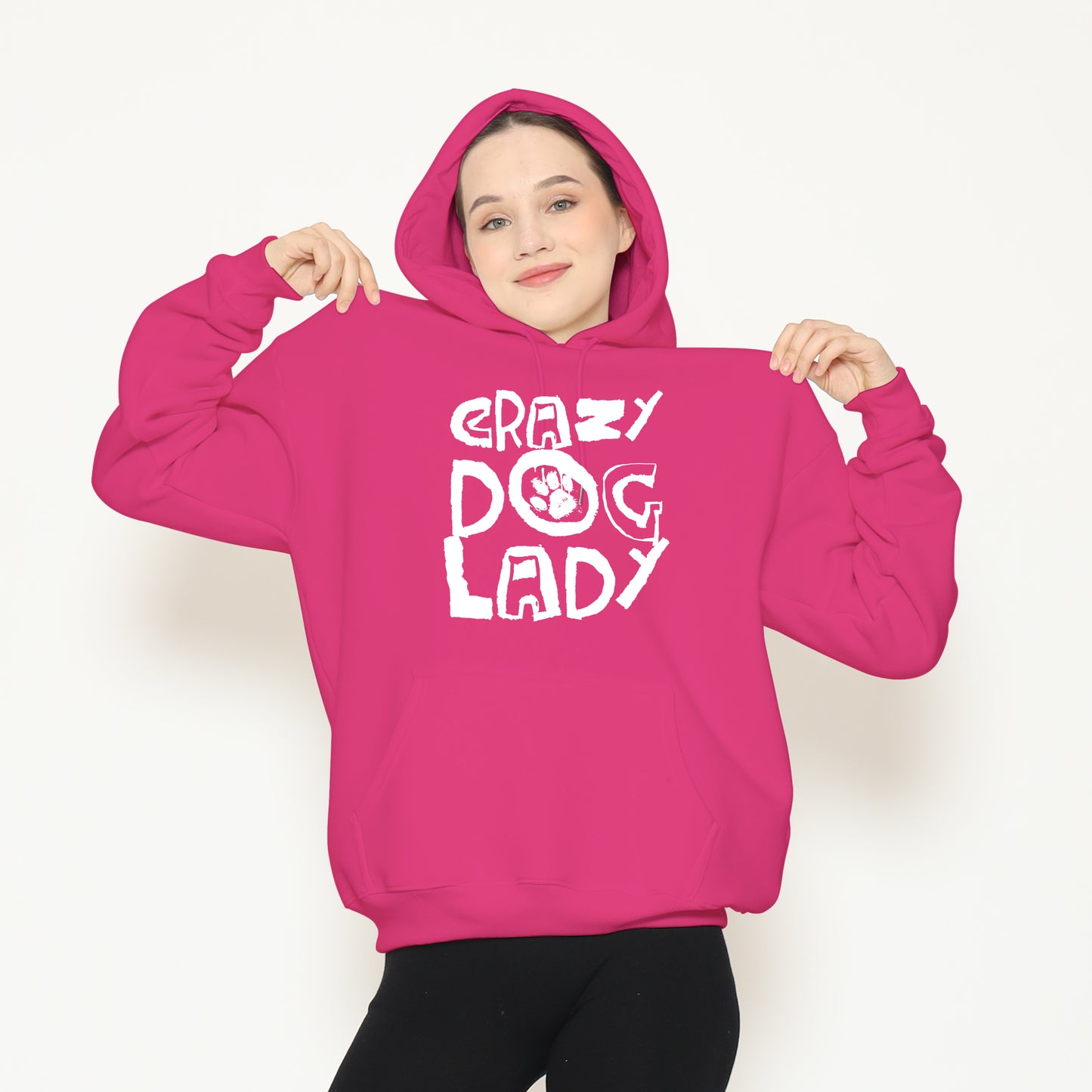 Women's 'Crazy Dog Lady' Hoodie - Printed Slogan with Paw Design