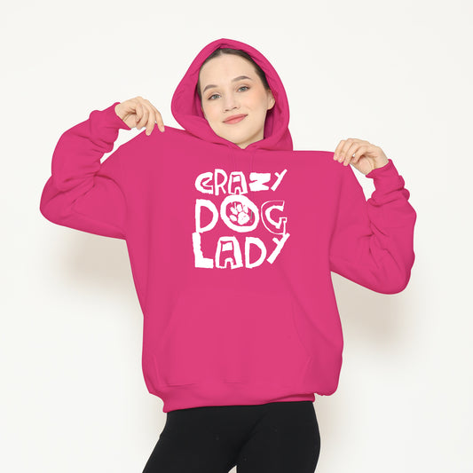 Women's 'Crazy Dog Lady' Hoodie - Printed Slogan with Paw Design