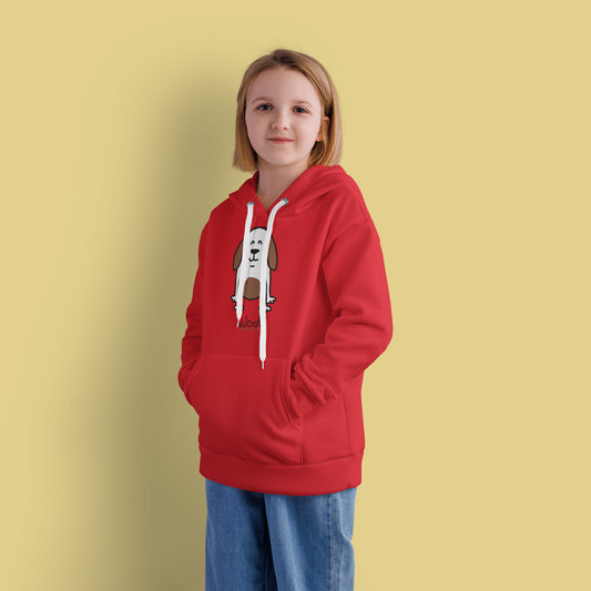 Kids 'Brown Dog' Hoodie - Cute Printed Dog Design with 'Woof' Slogan