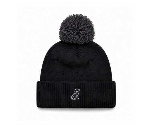 Bobble Hat - Black - Embroidered Dog Outline - Unisex