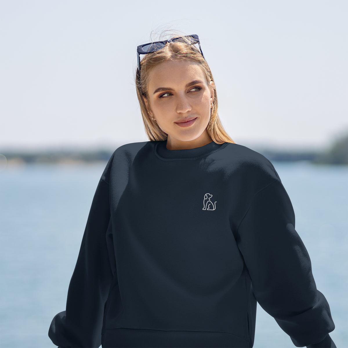 Unisex Crewneck Sweater - Minimalist Dog Design - Embroidered Design