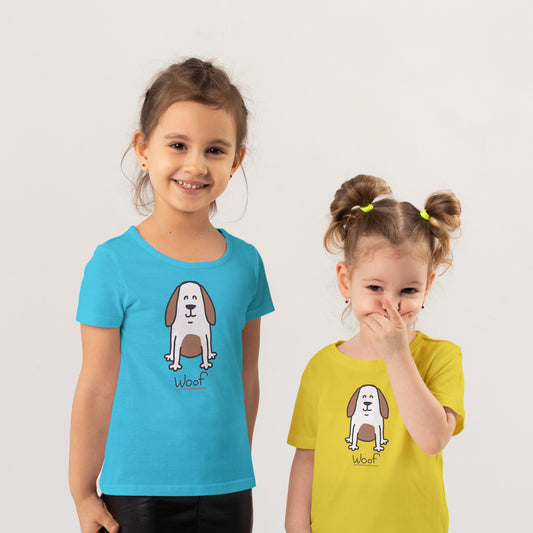 Kids 'Brown Dog' T-Shirt - Cute Printed Dog Design with 'Woof' Slogan