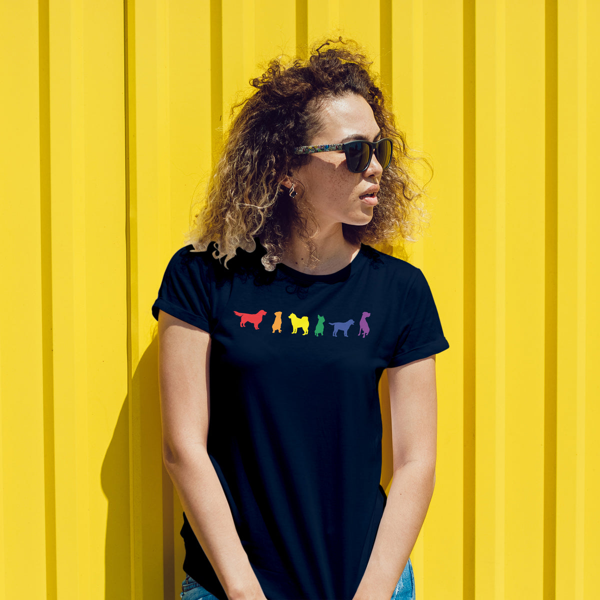 Unisex 'Rainbow Dogs' T-Shirt - Six Dog Rainbow Print Design