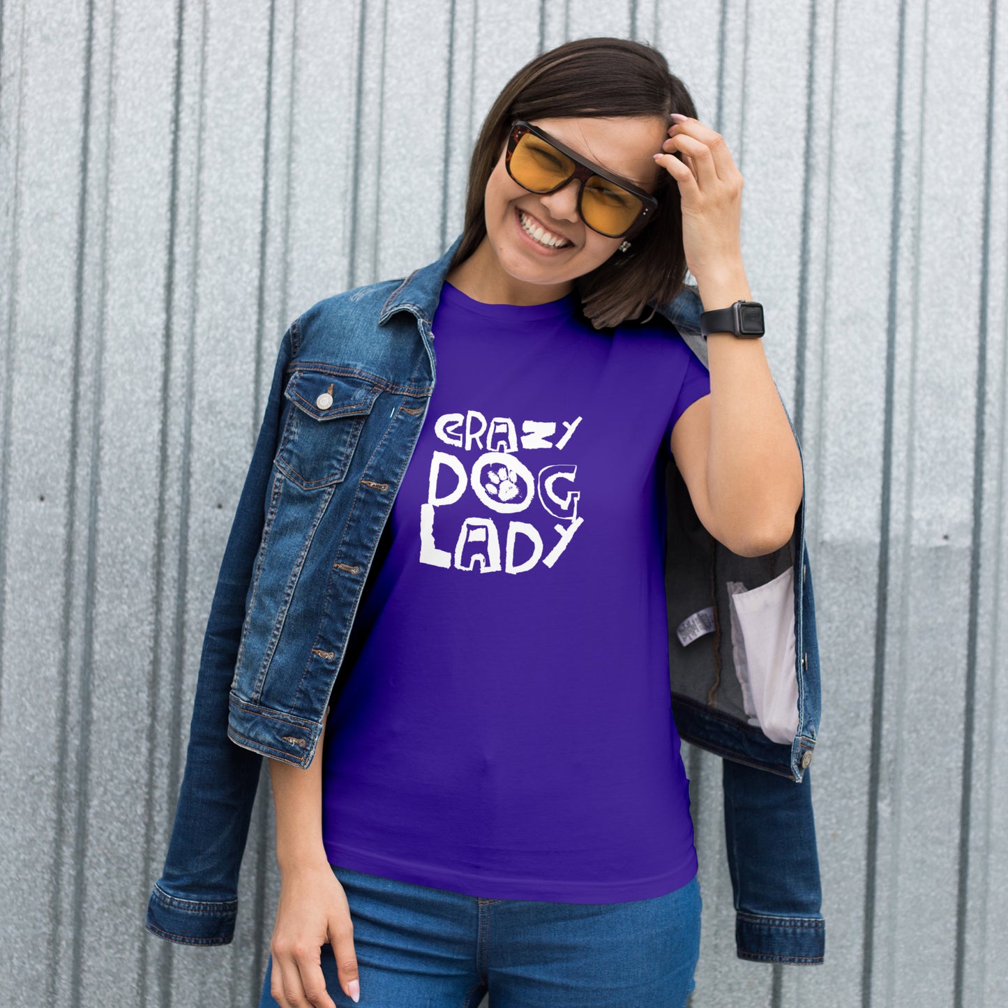 Women's 'Crazy Dog Lady' T-Shirt - Printed Slogan With Paw Design