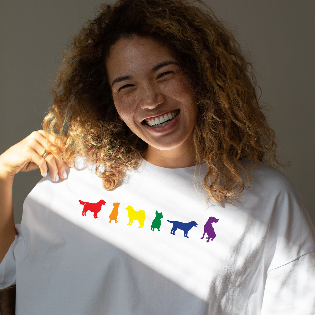 Unisex 'Rainbow Dogs' T-Shirt - Six Dog Rainbow Print Design