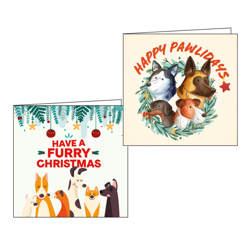 2023 Christmas Cards - Pack of 12 Cards with Cute Dog Designs