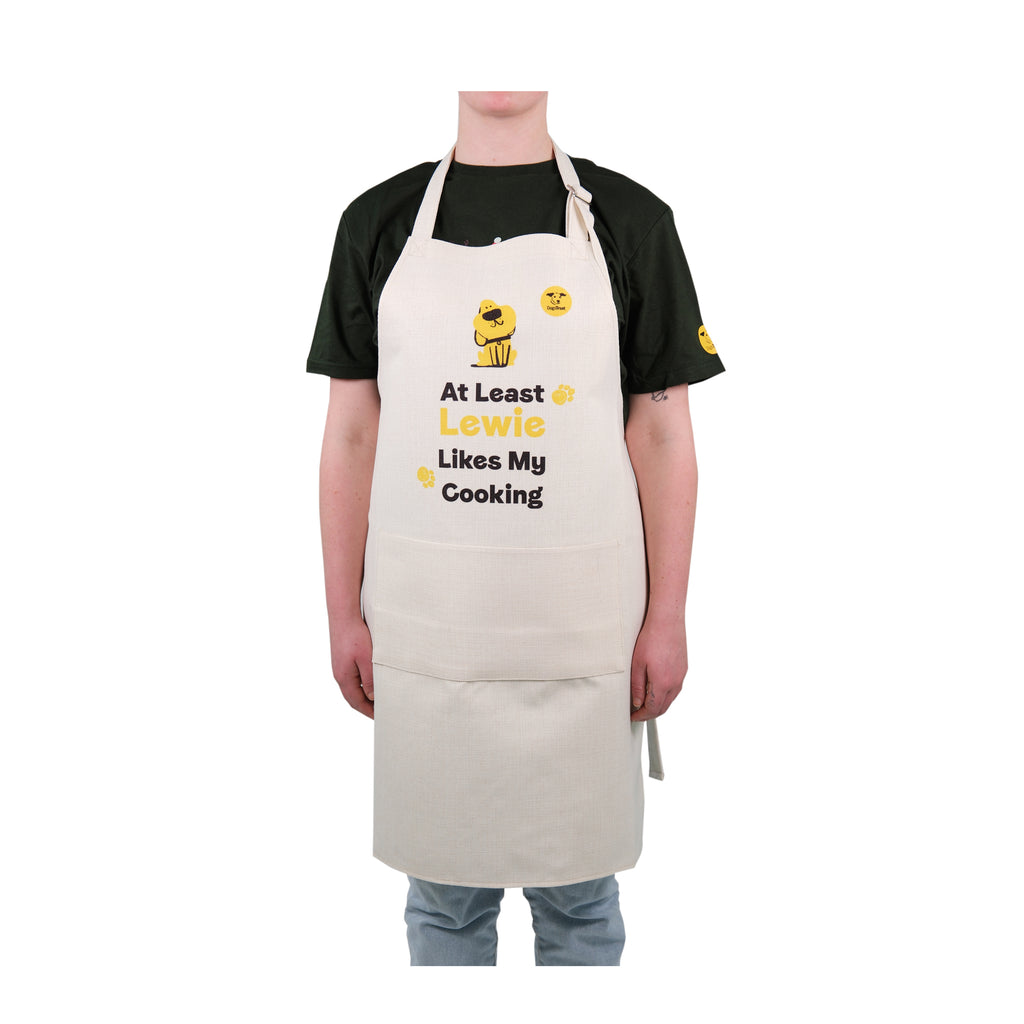 Personalised Linen Apron - Cute Cartoon Dog and Paw Print Design