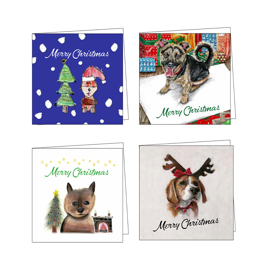 2020 Christmas Cards - Pack of 12 Cards with Cute Dog Designs