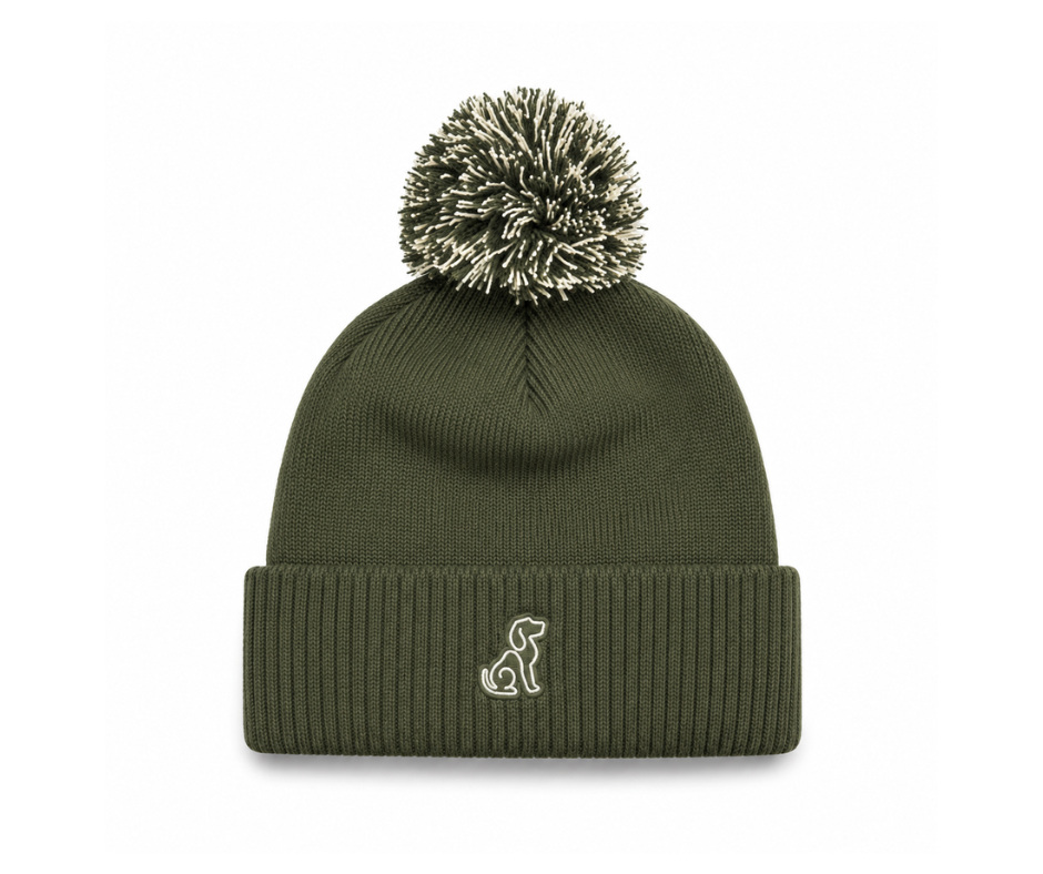 Bobble Hat - Green - Embroidered Dog Outline - Unisex