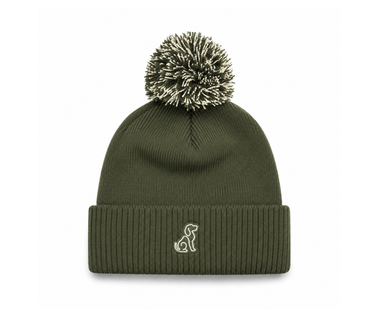 Bobble Hat - Green - Embroidered Dog Outline - Unisex