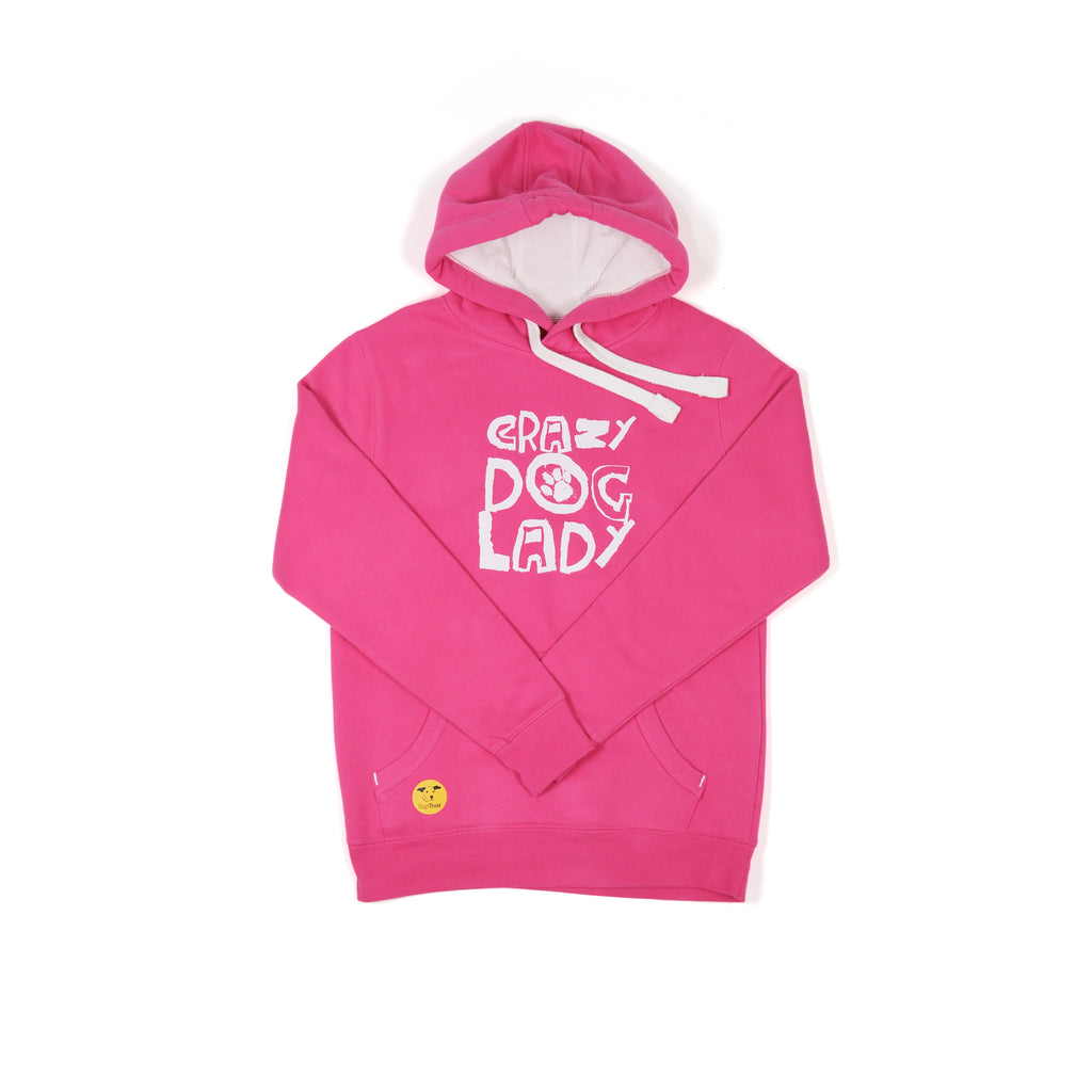 Women's 'Crazy Dog Lady' Hoodie - Printed Slogan with Paw Design
