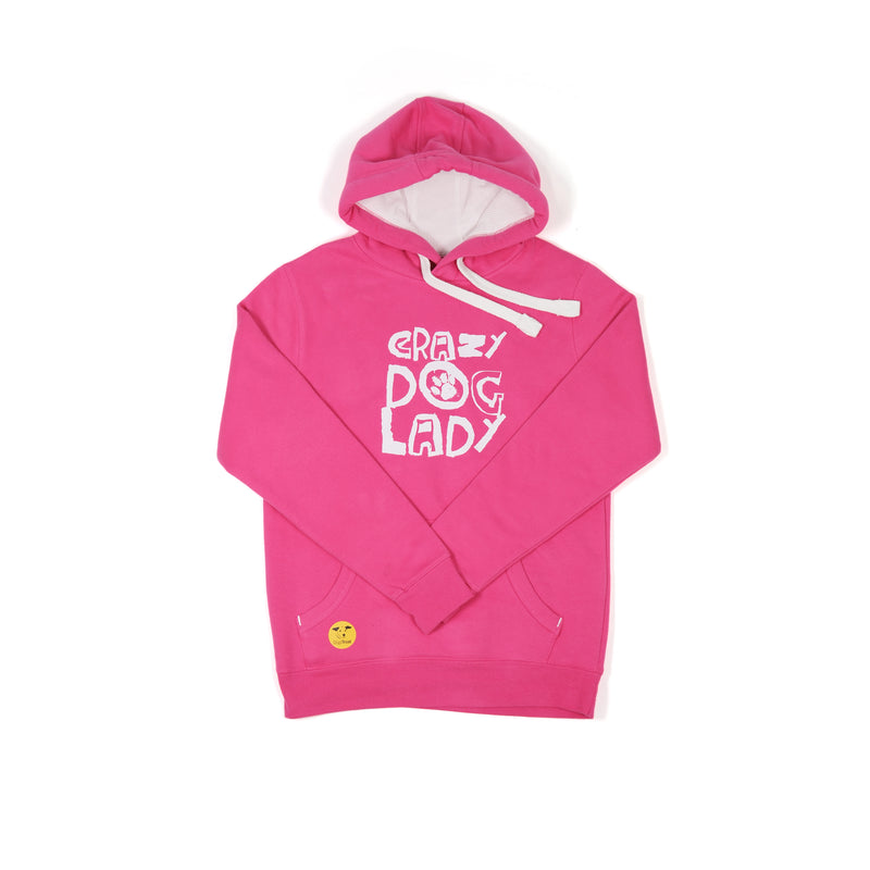 Women's 'Crazy Dog Lady' Hoodie - Printed Slogan with Paw Design