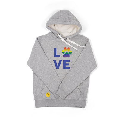 Unisex 'LOVE' Hoodie - Rainbow Dog Paw Print Design