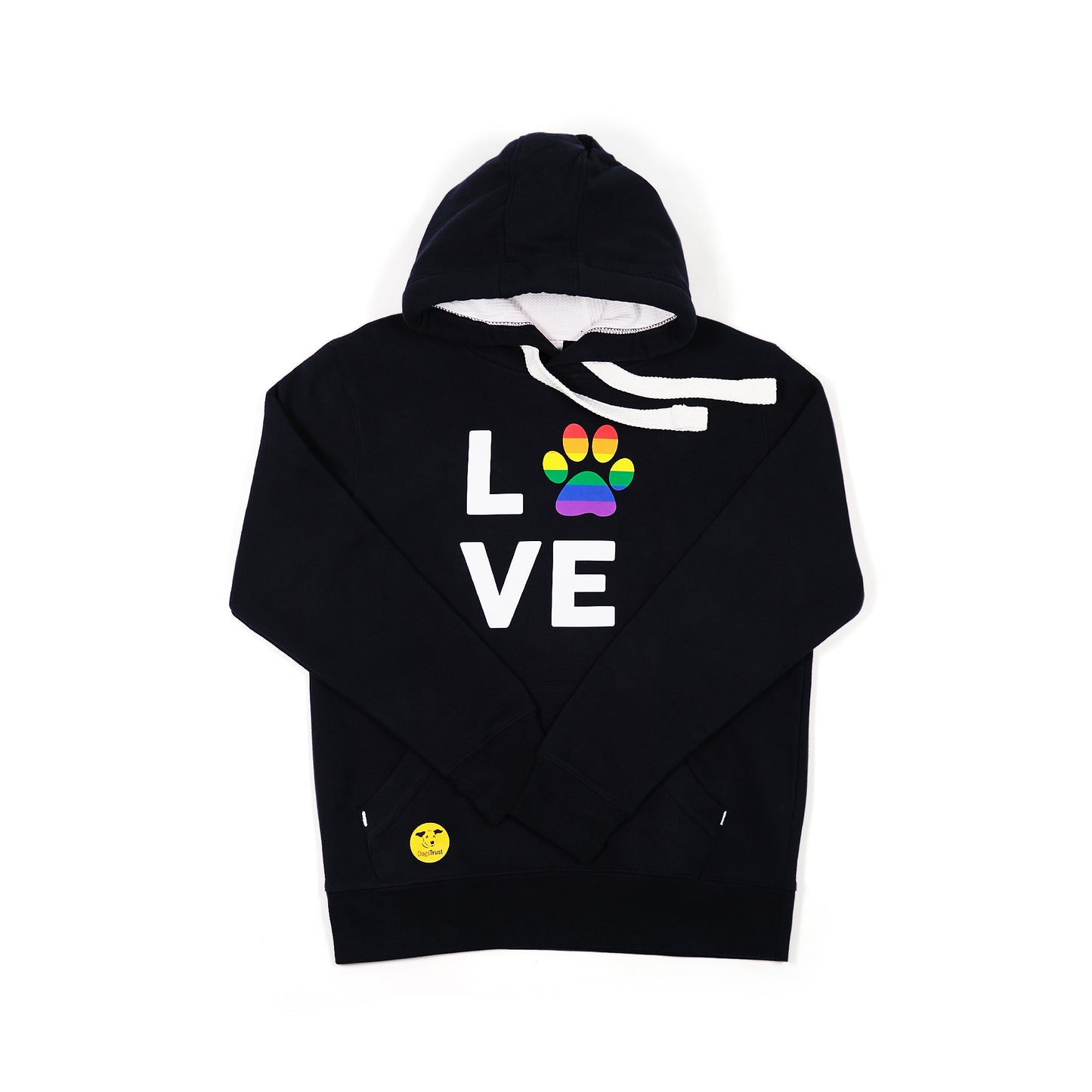 Unisex 'LOVE' Hoodie - Rainbow Dog Paw Print Design