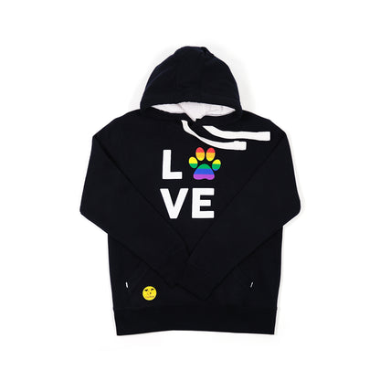 Unisex 'LOVE' Hoodie - Rainbow Dog Paw Print Design