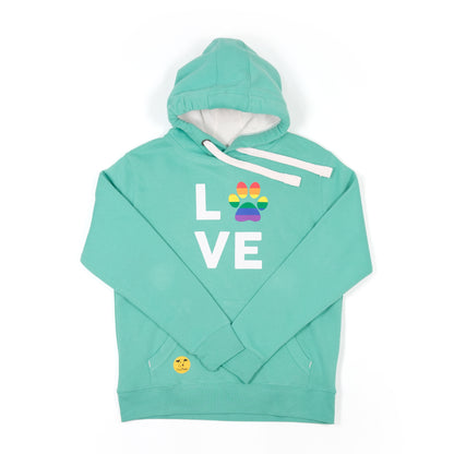 Unisex 'LOVE' Hoodie - Rainbow Dog Paw Print Design