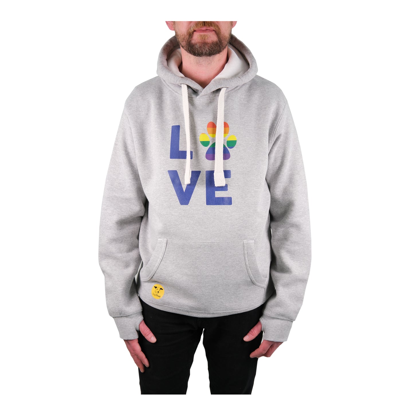 Unisex 'LOVE' Hoodie - Rainbow Dog Paw Print Design