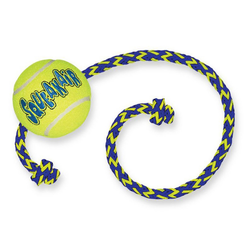 KONG Dog Toy - Air Squeaker Tennis Ball With Rope (Medium)