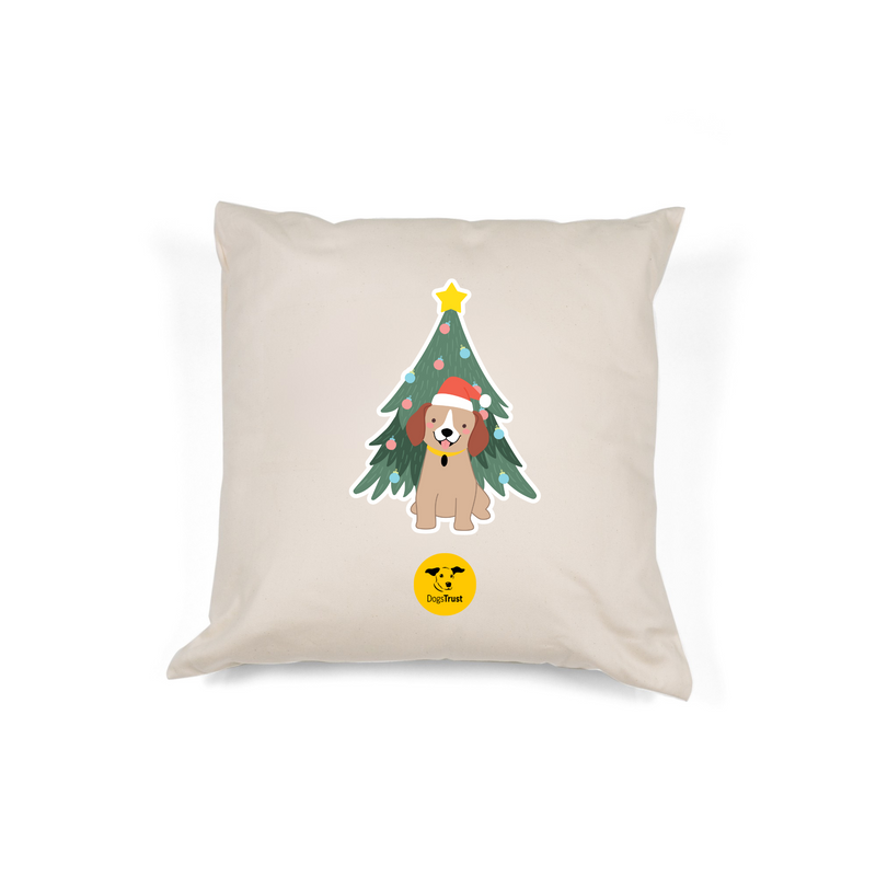 Christmas Cushion – Dog and Christmas Tree Design