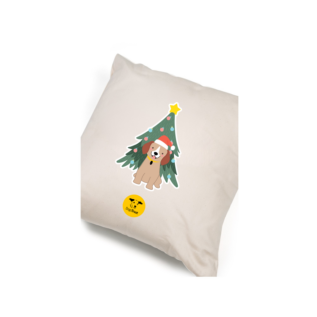 Christmas Cushion – Dog and Christmas Tree Design – Dogs Trust Shop