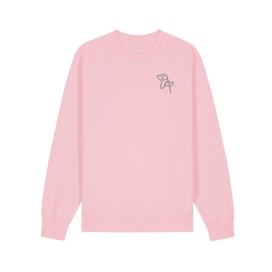 Crewneck Sweatshirt - Light Pink - Embroidered Dog Duo Design - Unisex