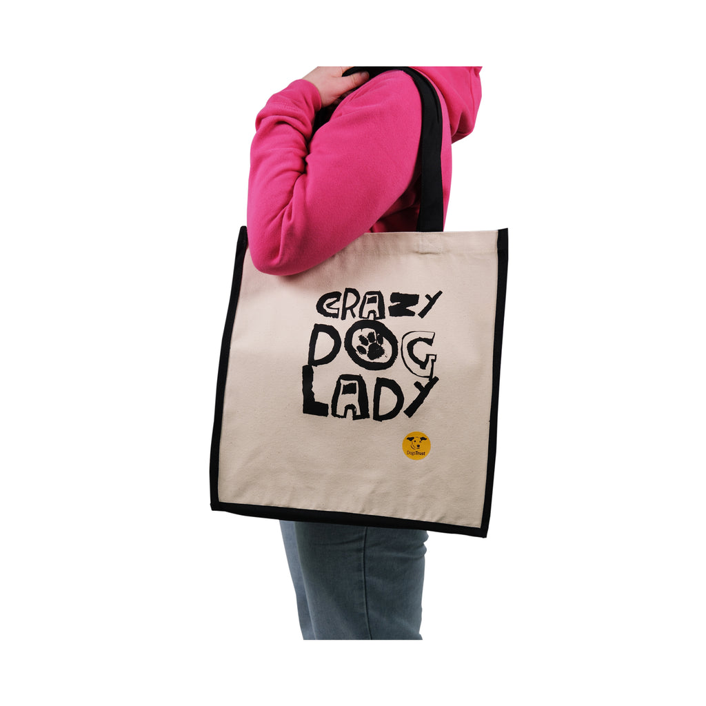 Crazy Dog Lady Tote Bag - Printed Slogan With Paw Design