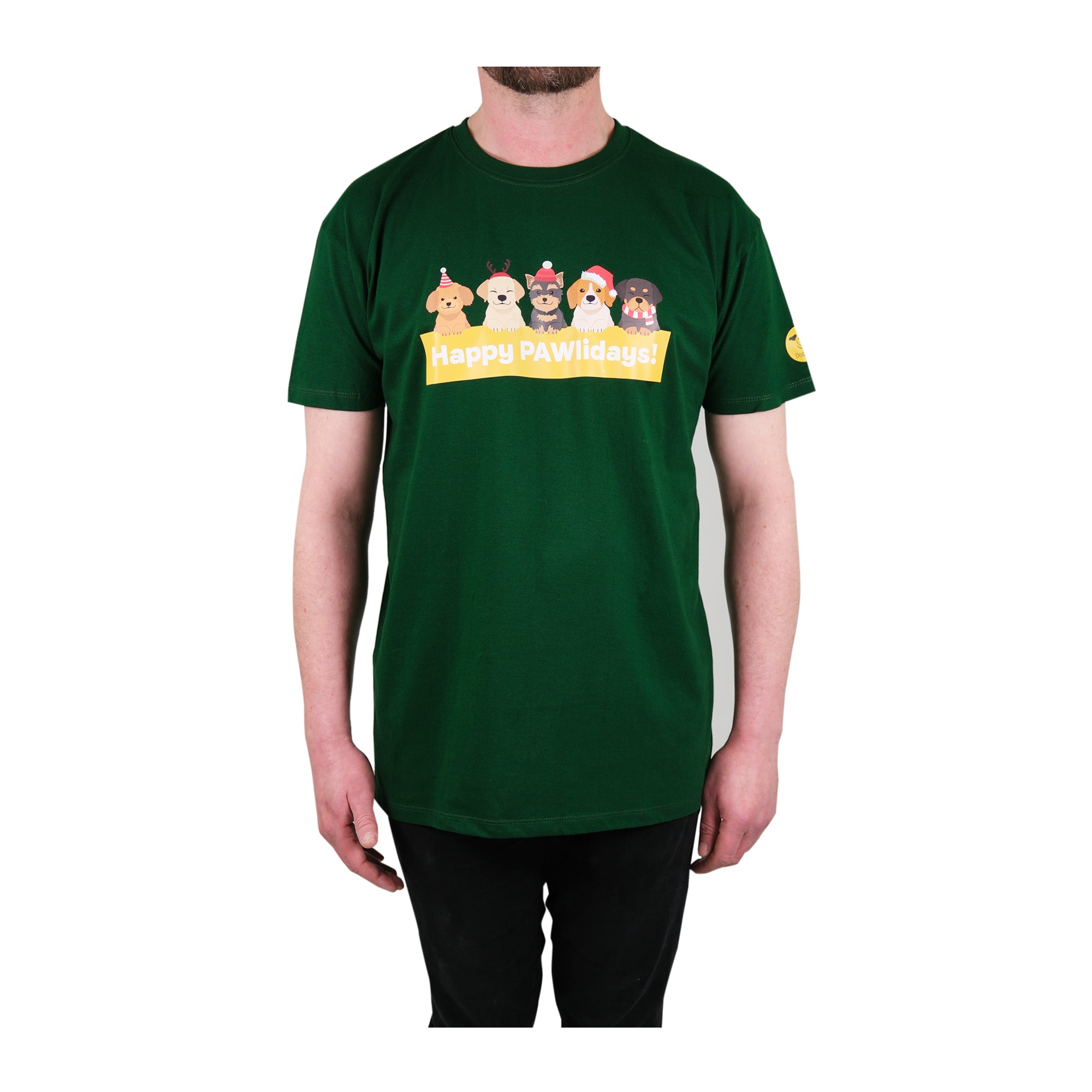 Unisex 'Happy Pawlidays' T-Shirt - Dogs in Santa Hats Print Design