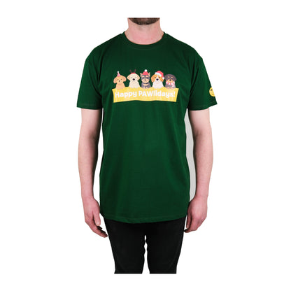 Unisex 'Happy Pawlidays' T-Shirt - Dogs in Santa Hats Print Design