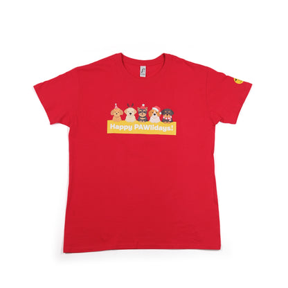 Unisex 'Happy Pawlidays' T-Shirt - Dogs in Santa Hats Print Design