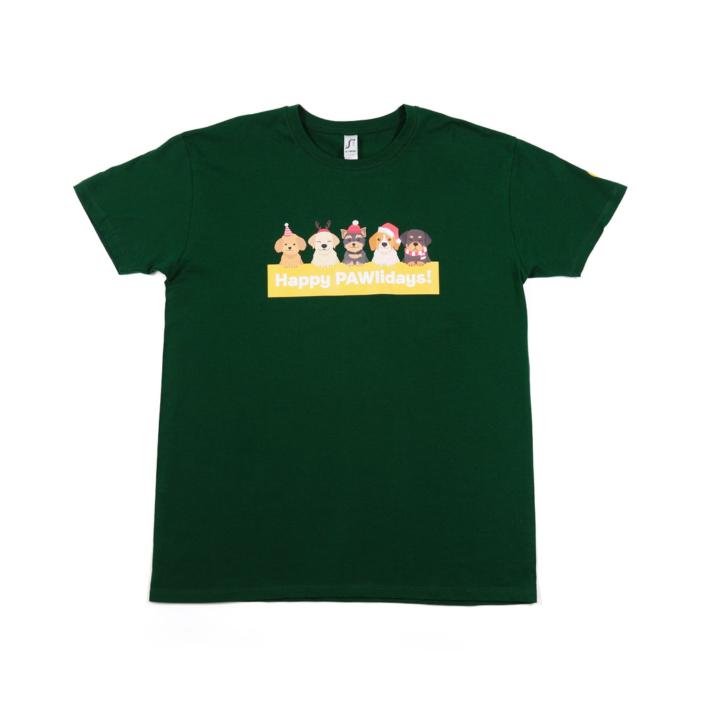 Unisex 'Happy Pawlidays' T-Shirt - Dogs in Santa Hats Print Design