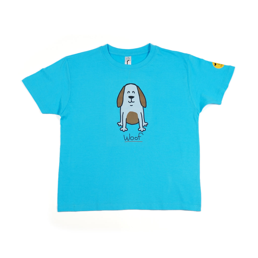 Kids 'Brown Dog' T-Shirt - Cute Printed Dog Design with 'Woof' Slogan