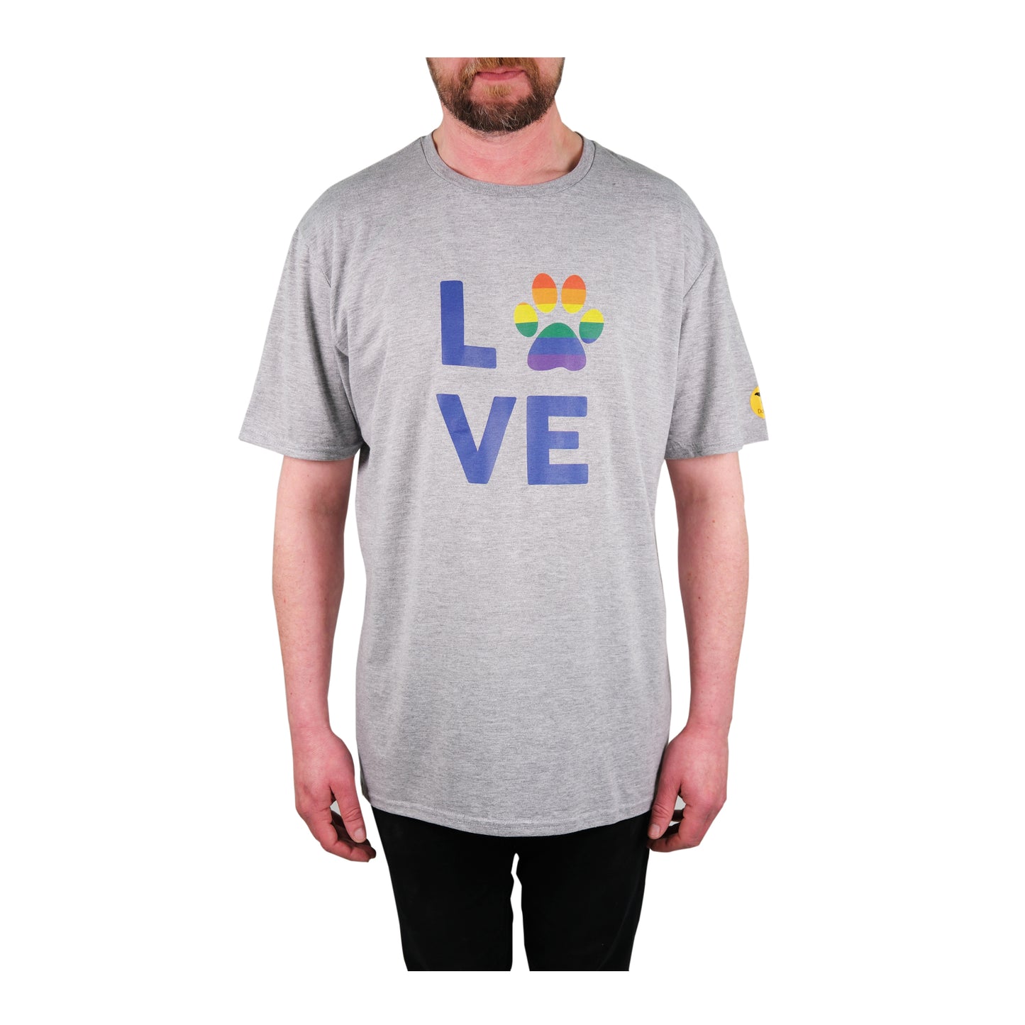 Unisex 'LOVE' T-Shirt - Rainbow Dog Paw Print Design