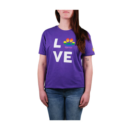 Unisex 'LOVE' T-Shirt - Rainbow Dog Paw Print Design