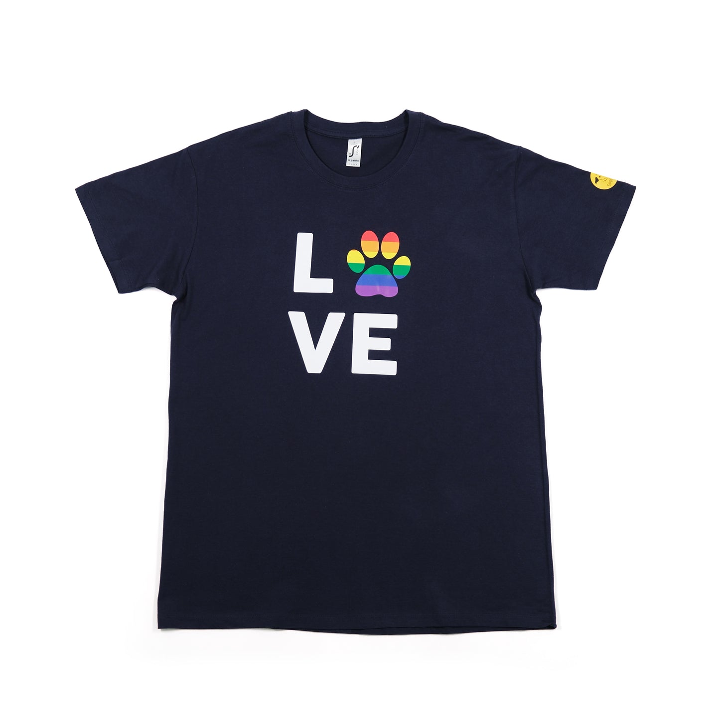 Unisex 'LOVE' T-Shirt - Rainbow Dog Paw Print Design