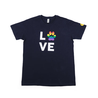 Unisex 'LOVE' T-Shirt - Rainbow Dog Paw Print Design