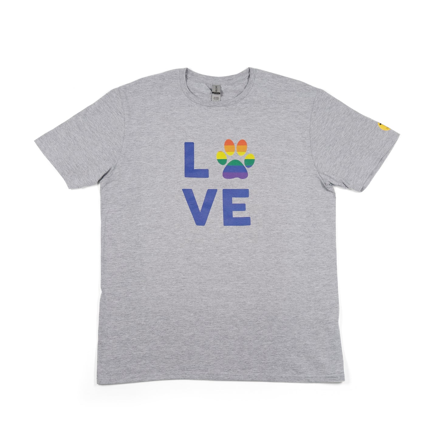 Unisex 'LOVE' T-Shirt - Rainbow Dog Paw Print Design