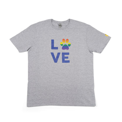 Unisex 'LOVE' T-Shirt - Rainbow Dog Paw Print Design
