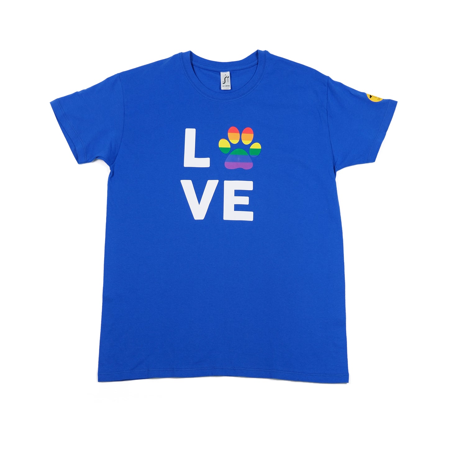 Unisex 'LOVE' T-Shirt - Rainbow Dog Paw Print Design