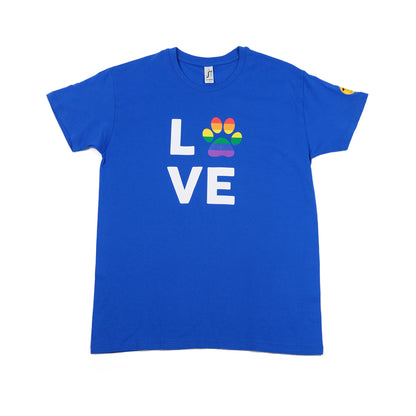 Unisex 'LOVE' T-Shirt - Rainbow Dog Paw Print Design